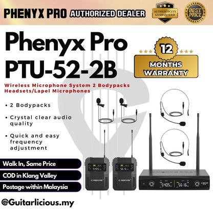 Phenyx Pro PTU-52 Wireless Microphone System - 200ft Range ( PTU-52A-2H PTU-52B-1H1B PTU-52B-2B )