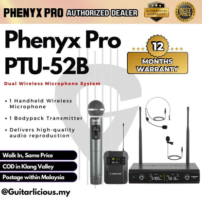 Phenyx Pro PTU-52 Wireless Microphone System - 200ft Range ( PTU-52A-2H PTU-52B-1H1B PTU-52B-2B )