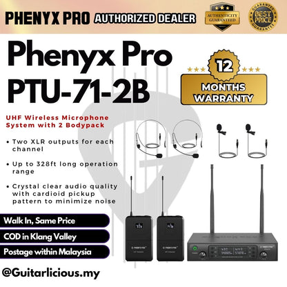 Phenyx Pro PTU-71 | Dual UHF Wireless Microphone System w/ Auto-Scan
