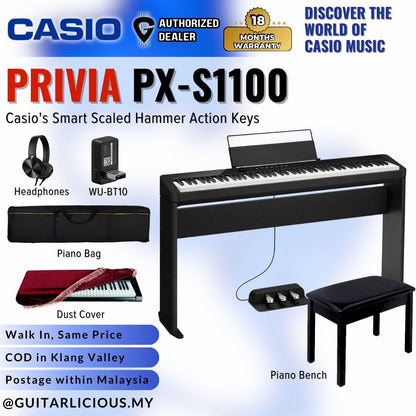 Casio Privia PX-S1100BK 88-key Digital Piano Musician Package Headphone BLACK (PX S1100/ PXS1100 / PX-S1100 BK)