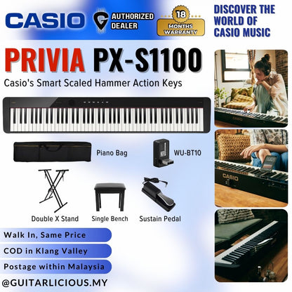 Casio Privia PX-S1100BK 88-key Digital Piano Musician Package BLACK (PX S1100/ PXS1100 / PX-S1100 BK)