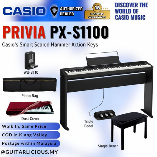 Casio Privia PX-S1100BK 88-key Digital Piano Musician Package BLACK (PX S1100/ PXS1100 / PX-S1100 BK)