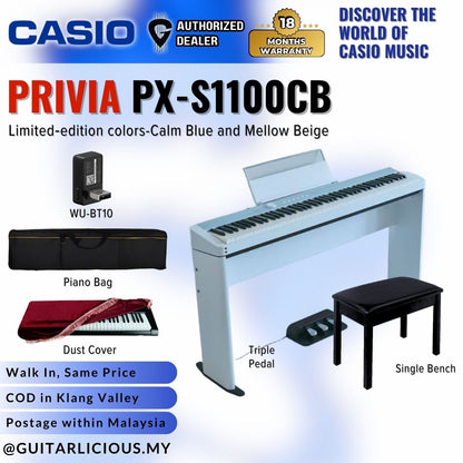 Casio Privia PX-S1100CB 88-key Digital Piano Musician Package Calm Blue  (PX S1100/ PXS1100 / PX-S1100CB)