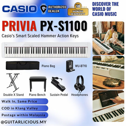 Casio Privia PX-S1100WE 88-key Digital Piano Musician Package Headphone WHITE (PX S1100/ PXS1100 / PX-S1100 WE)