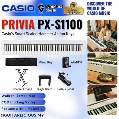 Casio Privia PX-S1100WE 88-key Digital Piano Musician Package WHITE (PX S1100/ PXS1100 / PX-S1100 WE)