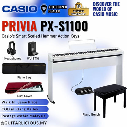 Casio Privia PX-S1100WE 88-key Digital Piano Musician Package Headphone WHITE (PX S1100/ PXS1100 / PX-S1100 WE)