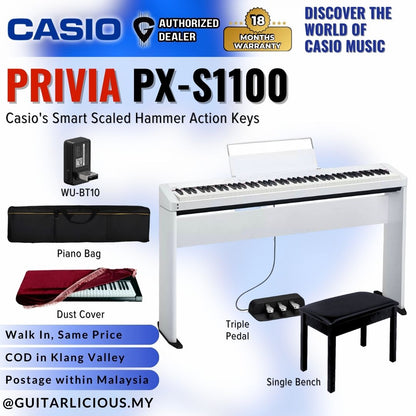 Casio Privia PX-S1100WE 88-key Digital Piano Musician Package WHITE (PX S1100/ PXS1100 / PX-S1100 WE)