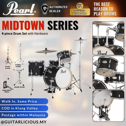 Pearl Midtown Series 4-piece Drum Set with Hardware - Matte Asphalt Black