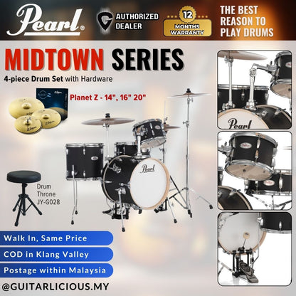 Pearl Midtown Series 4-piece Drum Set with Hardware - Matte Asphalt Black
