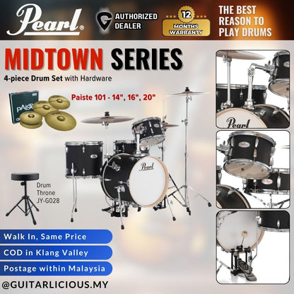 Pearl Midtown Series 4-piece Drum Set with Hardware - Matte Asphalt Black