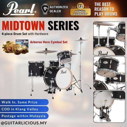Pearl Midtown Series 4-piece Drum Set with Hardware - Matte Asphalt Black