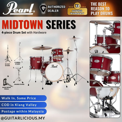 Pearl Midtown Series 4-piece Drum Set with Hardware - Matte Red