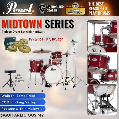 Pearl Midtown Series 4-piece Drum Set with Hardware - Matte Red