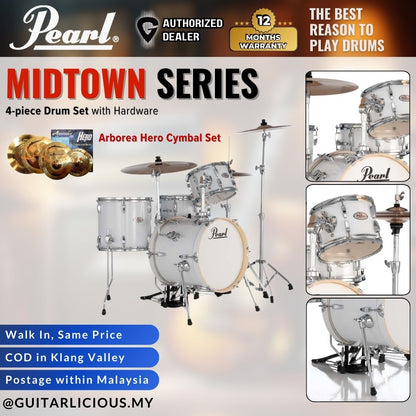 Pearl Midtown Series 4-piece Drum Set with Hardware - Pure White