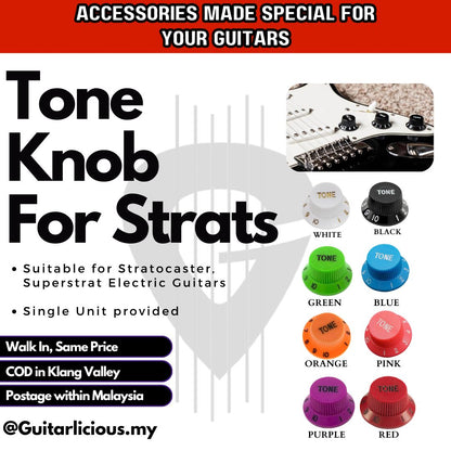 Multi-Colour Plastic Volume & Tone Knob for Stratocaster, Superstrat Electric Guitars