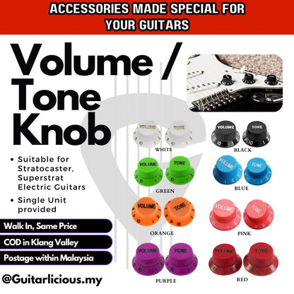 Multi-Colour Plastic Volume & Tone Knob for Stratocaster, Superstrat Electric Guitars