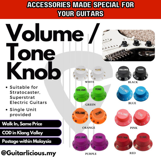 Multi-Colour Plastic Volume & Tone Knob for Stratocaster, Superstrat Electric Guitars