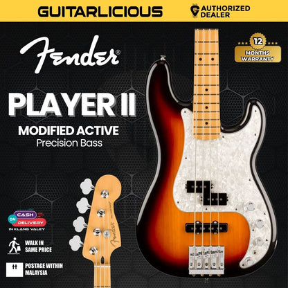 Fender Player II Modified Active Precision Bass Guitar, Maple FB, 3 Tone Sunburst