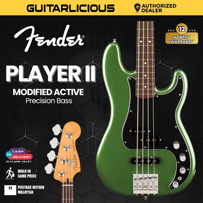 Fender Player II Modified Active Precision Bass Guitar, RW FB, Harvest Green Metallic
