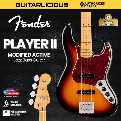 Fender Player II Modified Active Jazz Bass Guitar, Maple FB, 3 Tone Sunburst