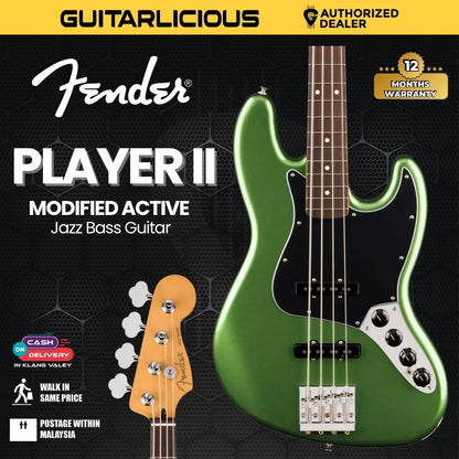 Fender Player II Modified Active Jazz Bass Guitar, RW FB, Harvest Green Metallic