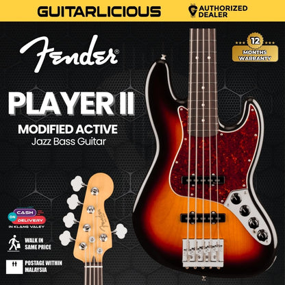Fender Player II Modified Active Jazz Bass V Guitar, RW FB, 3 Tone Sunburst