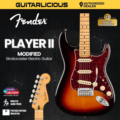 Fender Player II Modified Stratocaster Electric Guitar, Maple FB, 3 Tone Sunburst