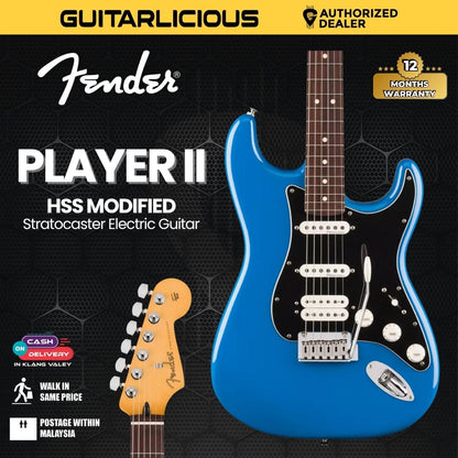 Fender Player II Modified Stratocaster HSS Electric Guitar, RW FB, Electric Blue