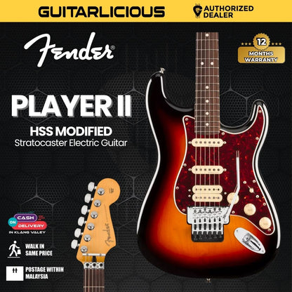 Fender Player II Modified Stratocaster HSS Floyd Rose Electric Guitar, RW FB, 3 Tone Sunburst