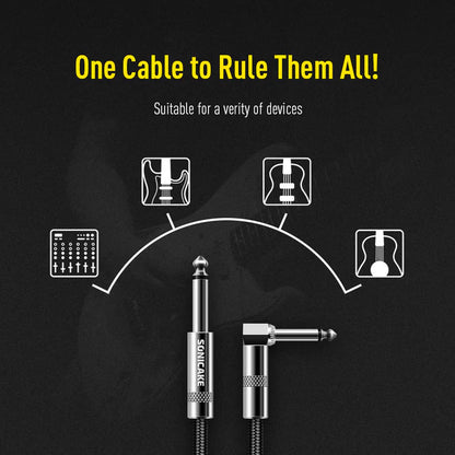 SONICAKE QGC-20 10ft / 3m Braided Guitar Cable (1/4 Right Angle to Straight) - Black (QGC-20)