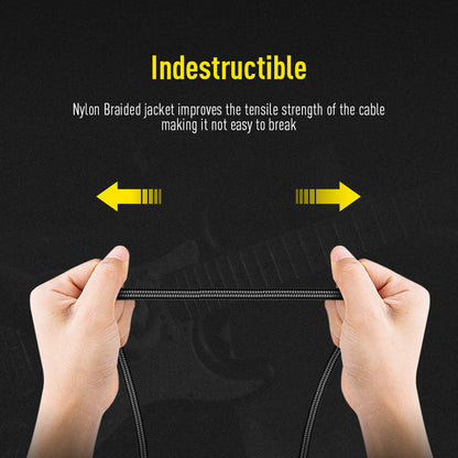 SONICAKE QGC-20 10ft / 3m Braided Guitar Cable (1/4 Right Angle to Straight) - Black (QGC-20)