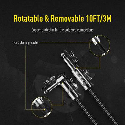SONICAKE QGC-20 10ft / 3m Braided Guitar Cable (1/4 Right Angle to Straight) - Black (QGC-20)