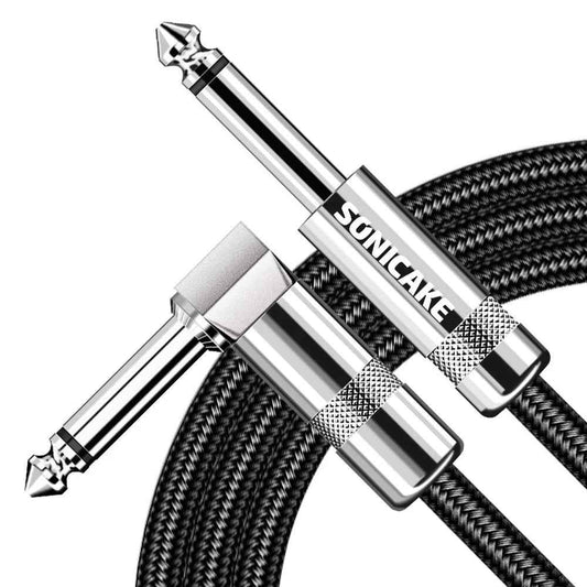 SONICAKE QGC-20 10ft / 3m Braided Guitar Cable (1/4 Right Angle to Straight) - Black (QGC-20)