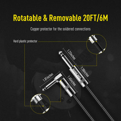 SONICAKE QGC-22 20ft / 6m Braided Guitar Cable (Right Angle to Straight) - Black (QGC-22)