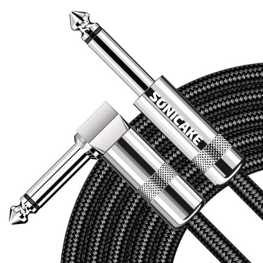 SONICAKE QGC-22 20ft / 6m Braided Guitar Cable (Right Angle to Straight) - Black (QGC-22)