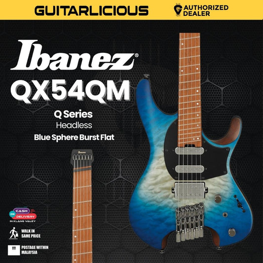 Ibanez QX54QM Q Series Headless Electric Guitar - Blue Sphere Burst Flat (PRE-ORDER)