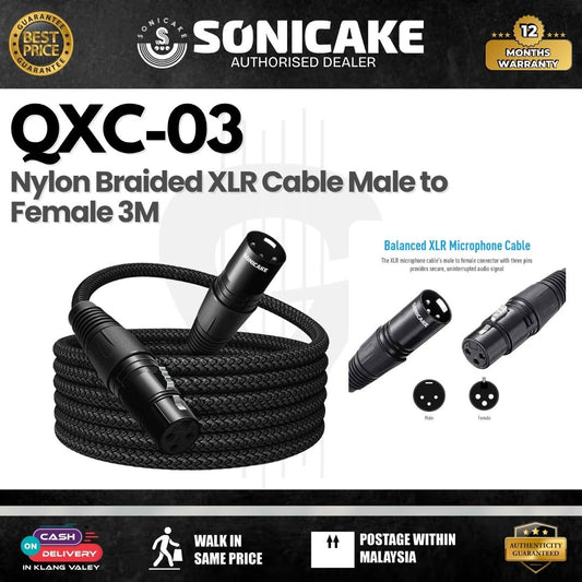 SONICAKE QXC Series Nylon Braided XLR Cable (Male to Female)-(QXC-02 / QXC-03)