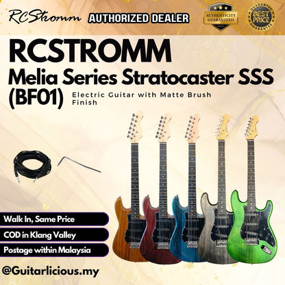 RCStromm Melia Series Stratocaster SSS Electric Guitar with Matte Brush Finish (BF01)