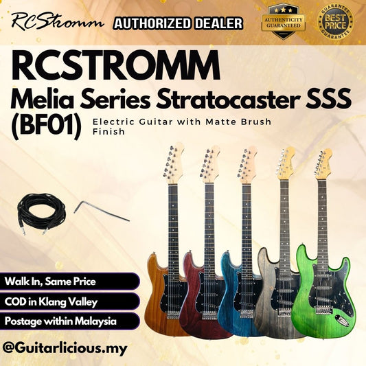 RCStromm Melia Series Stratocaster SSS Electric Guitar with Matte Brush Finish (BF01)