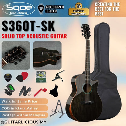 SQOE S360T-SK 41 inch Solid Top Acoustic Guitar ( S360T SK / S-360-T )