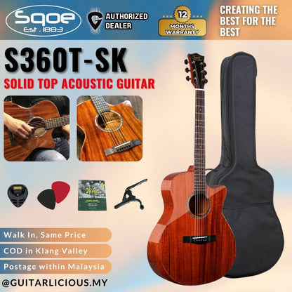 SQOE S360T-SK 41 inch Solid Top Acoustic Guitar ( S360T SK / S-360-T )