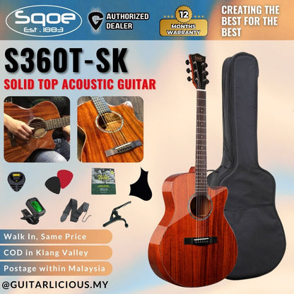 SQOE S360T-SK 41 inch Solid Top Acoustic Guitar ( S360T SK / S-360-T )