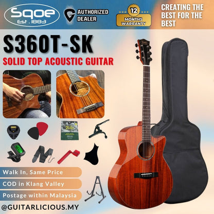 SQOE S360T-SK 41 inch Solid Top Acoustic Guitar ( S360T SK / S-360-T )
