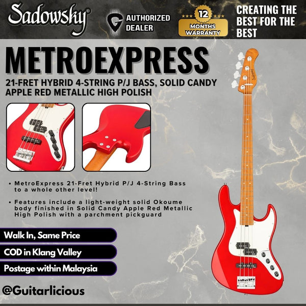 Sadowsky MetroExpress 21-Fret Hybrid 4-String P/J Bass, Solid Candy Apple Red Metallic High Polish