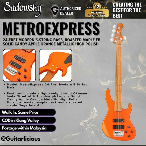 Sadowsky MetroExpress 24-Fret Modern 5-String Bass, Solid Candy Apple Orange Metallic High Polish