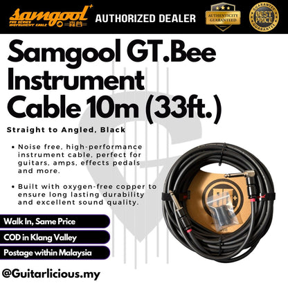 Samgool GT.Bee Instrument Cable, 10m (33ft.), Straight to Straight  / Straight to Angled – Black