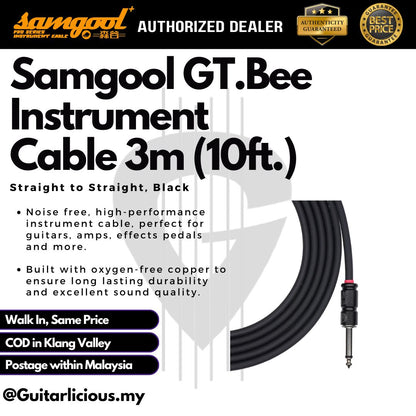 Samgool GT.Bee Instrument Cable 3m (10ft) – Straight to Straight / Straight to Angled – Black