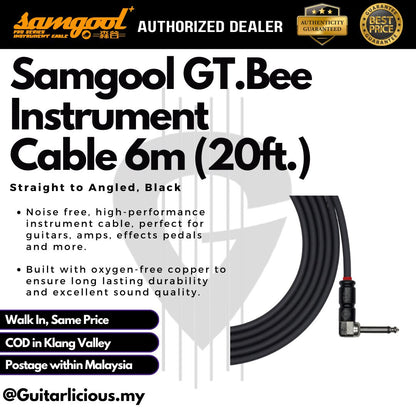 Samgool GT.Bee Instrument Cable, 6m (20ft.), Straight to Straight / Straight to Angled – Black