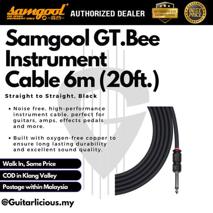 Samgool GT.Bee Instrument Cable, 6m (20ft.), Straight to Straight / Straight to Angled – Black