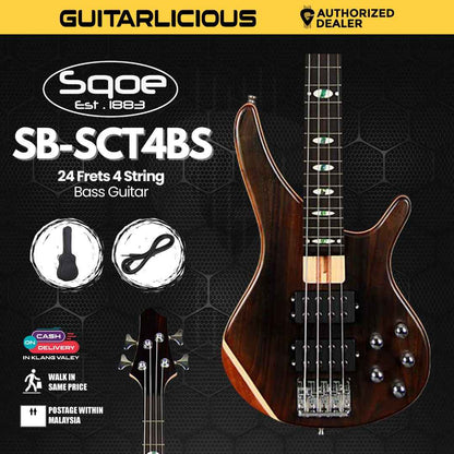 SQOE SB-SCT4BS 24 Frets 4 String Active Bass Guitar